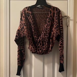 Akira V-Neck Leopard Sweater - Brown and Black